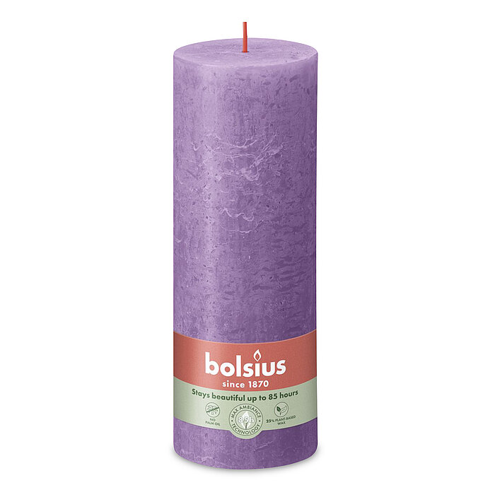 Rustik Stumpenkerze von Bolsius in der Farbe Blühendes Veilchen in der Größe 19x6,8 cm