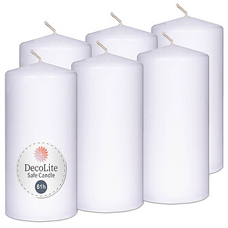 Artikelvorschau Stumpenkerzen 130/70 mm (Safe Candle) - 6 Stück - weiß
