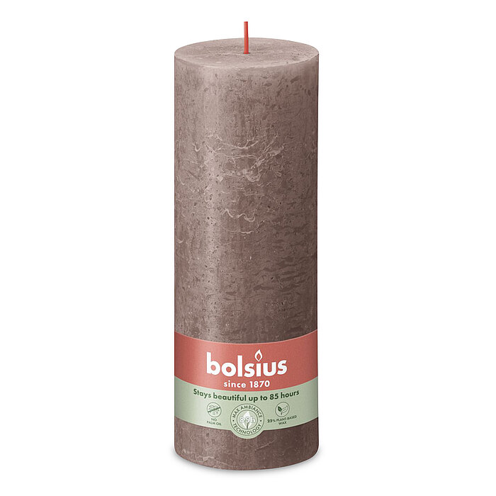 Rustik Stumpenkerze von Bolsius in der Farbe Rustikales Taupe in der Größe 19x6,8 cm