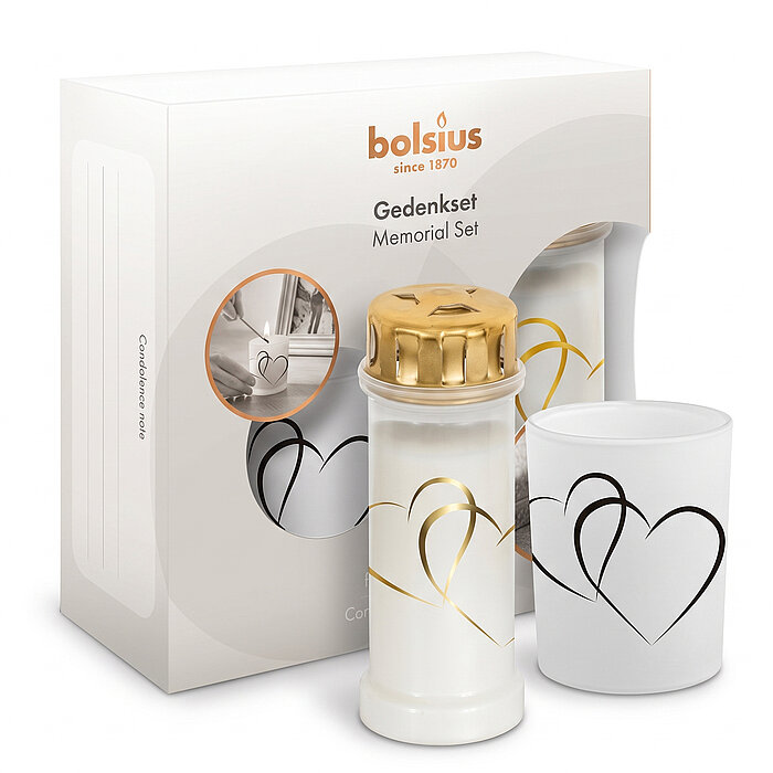 Bolsius Gedenkset mit  Gedenk-Kerze und Gedenk-Grabkerze in Verpackung
