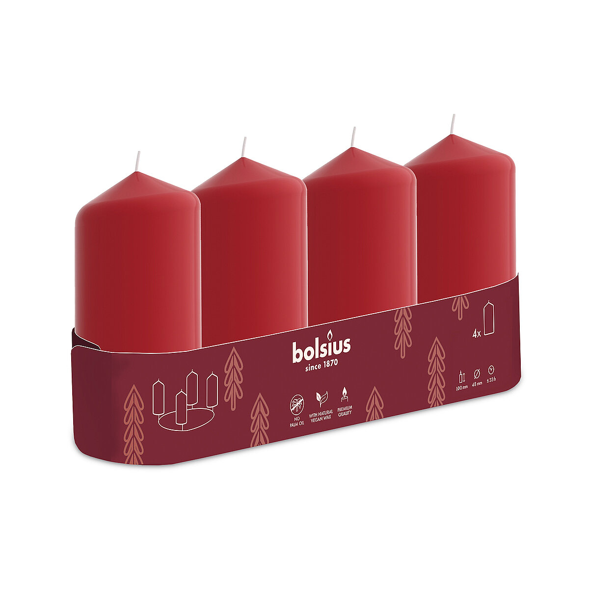 Bolsius Stumpenkerze 100/48mm, Rot (4er Tray) online kaufen
