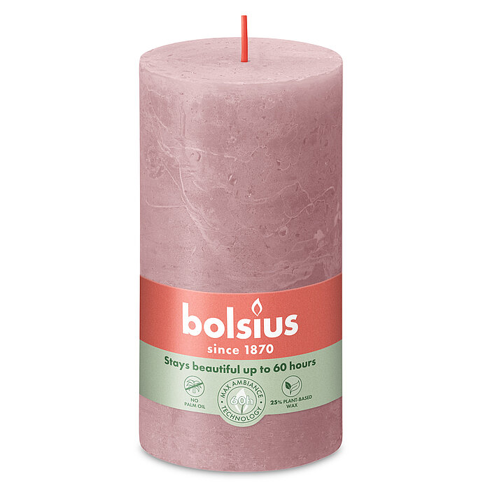 Rustik Stumpenkerze von Bolsius in der Farbe Eschenrose in der Größe 13x6,8 cm