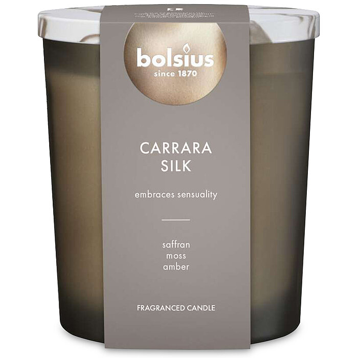 Bolsius Marble Duftkerze im Glas Carrara Silk mit Marmoreffekt und Deckel