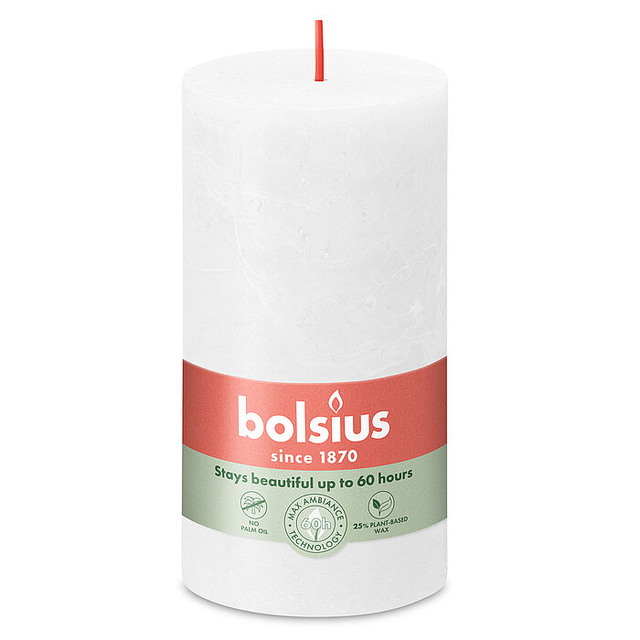 Rustik Stumpenkerze von Bolsius in der Farbe Wolkiges Weiß in der Größe 13x6,8 cm