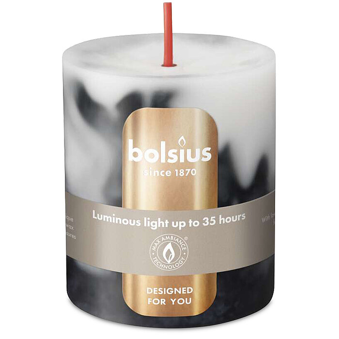 Schwarz-weisse Marble Stumpenkerze mit Marmor-Effekt Einzelartikel