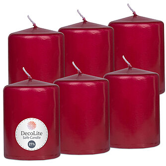 Artikelvorschau Stumpenkerzen 80/60 mm (Safe Candle) - 6 Stück - altrot