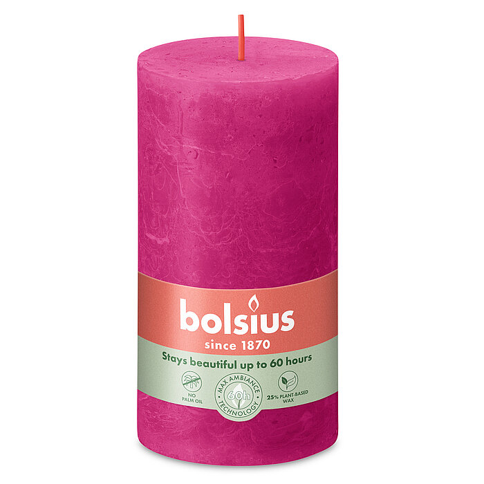 Rustik Stumpenkerze von Bolsius in der Farbe Fuchsia in der Größe 13x6,8 cm