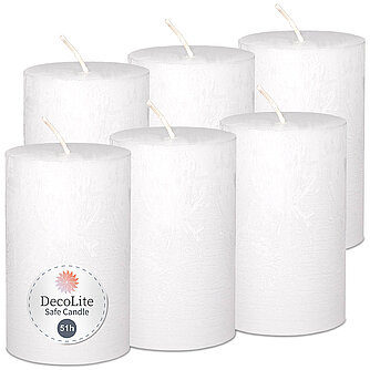 DecoLite Rustic Stumpenkerzen 110/70 mm (Safe Candle) - 6 Stück - weiß Artikelvorschau Rustic Stumpenkerzen 110/70 mm (Safe Candle) - 6 Stück - weiß
