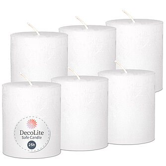 Artikelvorschau Rustic Stumpenkerzen 80/60 mm (Safe Candle) - 6 Stück - weiß