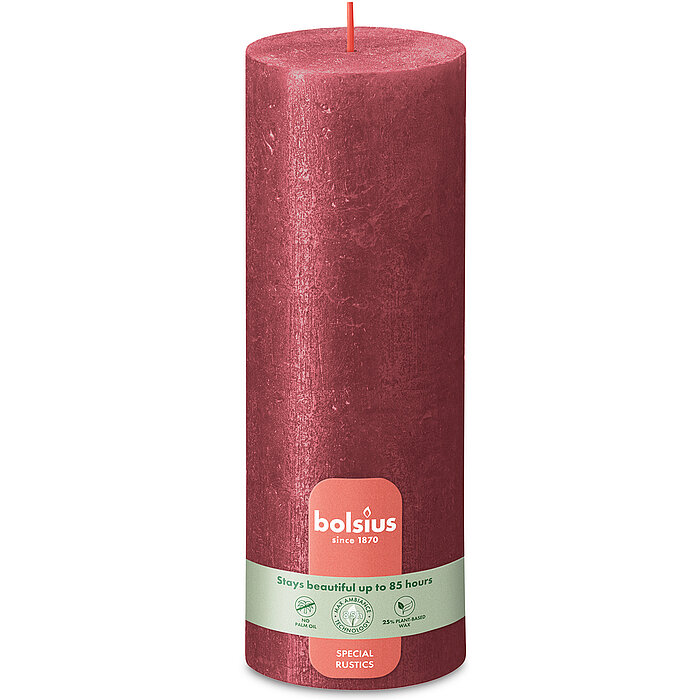 Rustik Shimmer Stumpenkerze von Bolsius in der Farbe Rot in der Größe 19x6,8cm