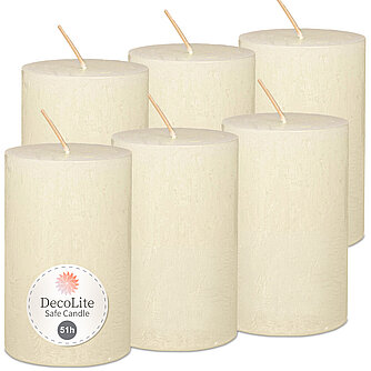 DecoLite Rustic Stumpenkerzen 110/70 mm (Safe Candle) - 6 Stück - wollweiß Artikelvorschau Rustic Stumpenkerzen 110/70 mm (Safe Candle) - 6 Stück - wollweiß