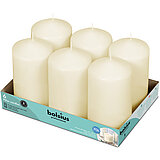 6 Stumpenkerzen von Bolsius Professional in der Größe 15x7,8cm in der Farbe Elfenbein.