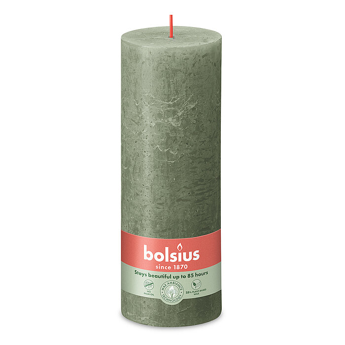 Rustik Stumpenkerze von Bolsius in der Farbe Frische Olive in der Größe 19x6,8 cm