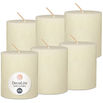 Artikelvorschau Rustic Stumpenkerzen 80/60 mm (Safe Candle) - 6 Stück - wollweiß
