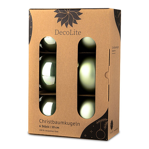 DecoLite Glas-Baumkugeln Ø10cm, Salbei matt/glänzend (6er Pack)