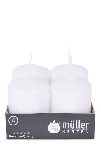 Müller: Stumpenkerzen 62/48 mm - weiß (4er Pack)