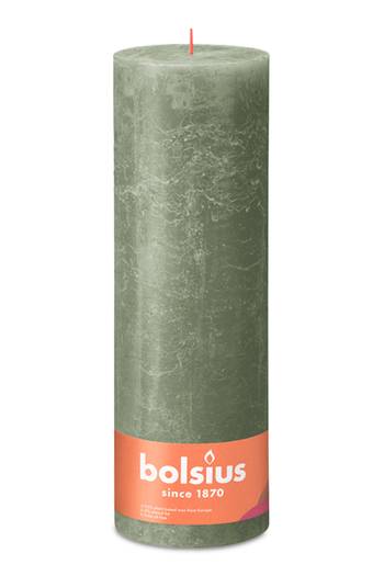 Rustik Stumpenkerzen Shine Kollektion 300/100 mm - Olivgrün (1 Stück)