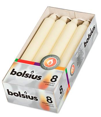 Bolsius: Haushaltskerzen 180/21,3 mm (8er Box) - elfenbein